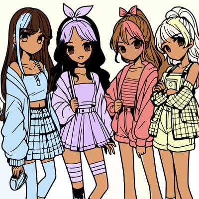 teen manga girls group of 4