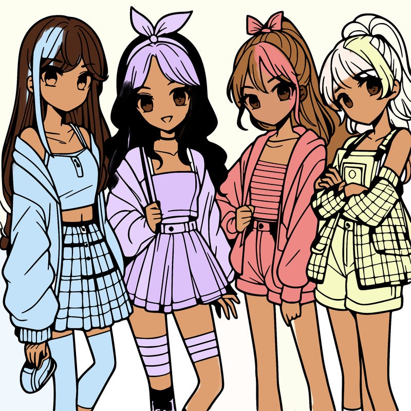 teen manga girls group of 4