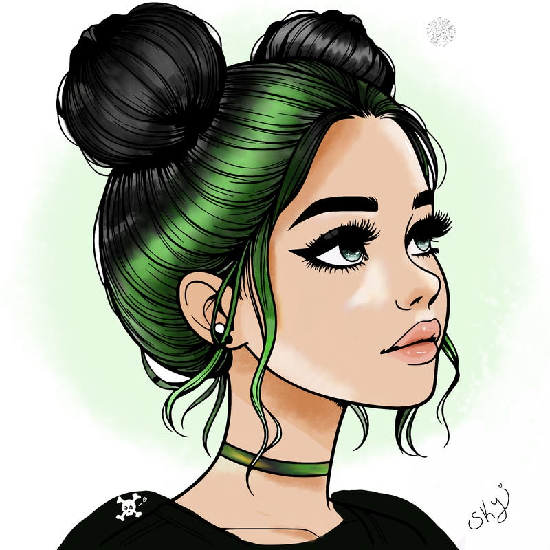 realistic girl with buns on the top of her head