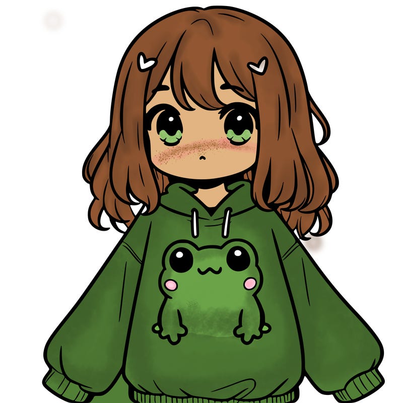 girl wearing frogging sweatshirt