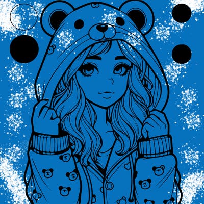 realistic girl in a animal pjs hoodie