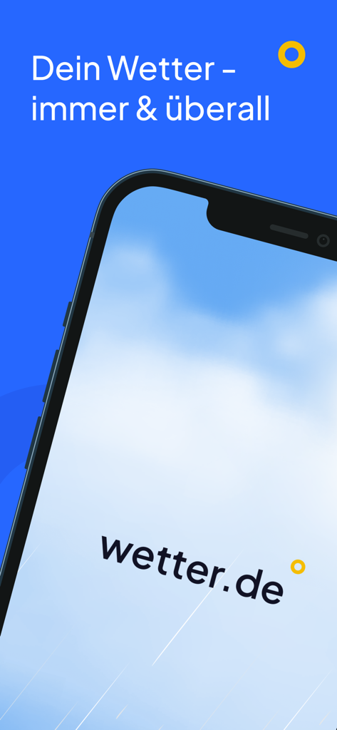 Smartphone affichant l'écran de démarrage de l'application météo wetter.de avec du texte en allemand