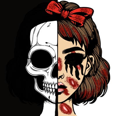 realistic girl with half skull mask