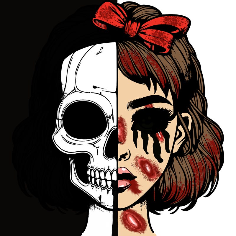 realistic girl with half skull mask