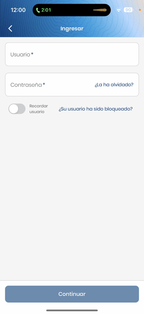 Login screen of Banca Movil de BNP 2.0 featuring username and password input fields