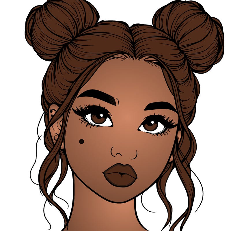 realistic girl with two buns on her hair and lips