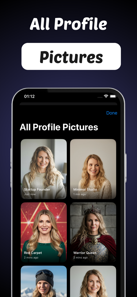 Professional AI Headshot PRTRX - Una galería de retratos generados por IA en estilos profesionales y de fantasía