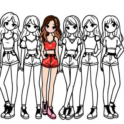 a group of girls wearing crop tops and shorts