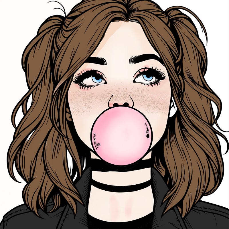realististic girl blowing bubble -gum