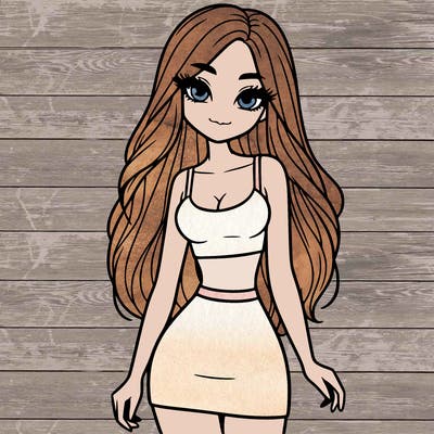 a girl with a slim curvy body long hair and beautiful eyes and in a crop top and a shirt skirt