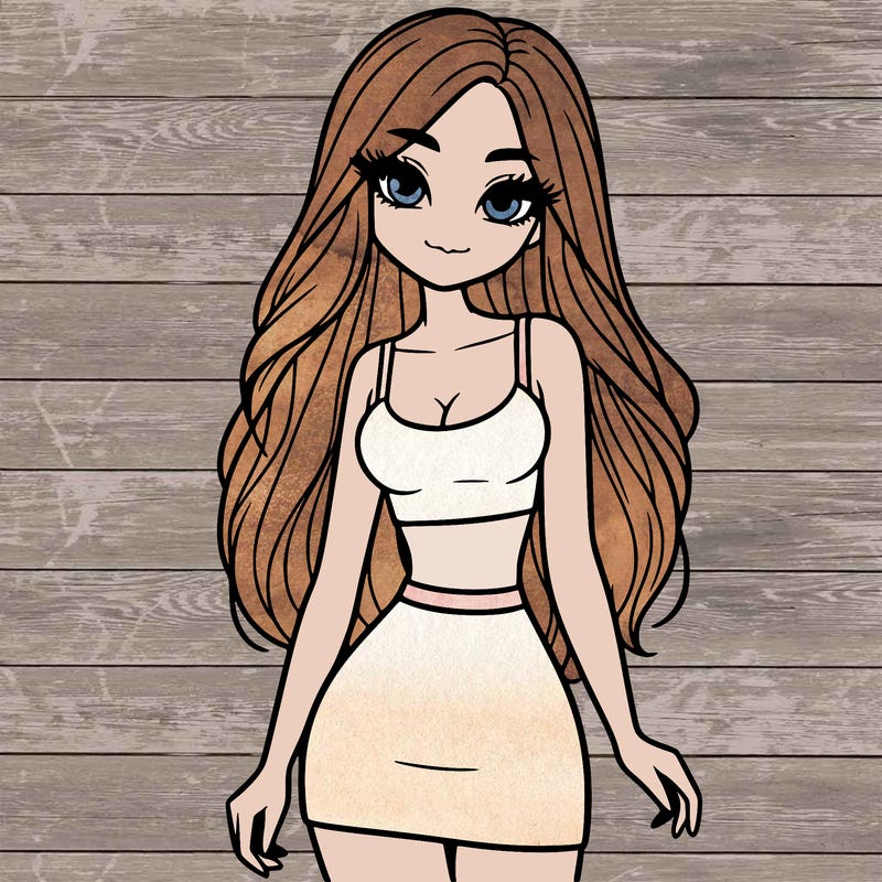 a girl with a slim curvy body long hair and beautiful eyes and in a crop top and a shirt skirt