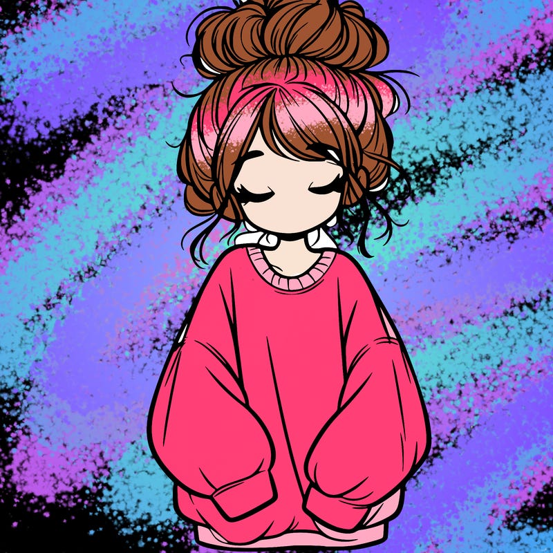 girl with baggy sweatshirt and messy bun