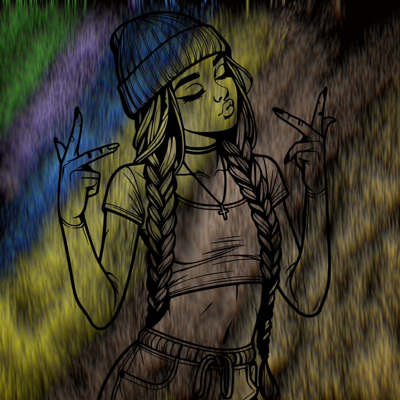 realistic teenage girl with braids and a beanie and crop top doing 🫶🏼