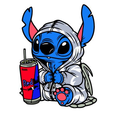stitch a hoodie and redbull