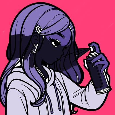 a realistic girl spray painting