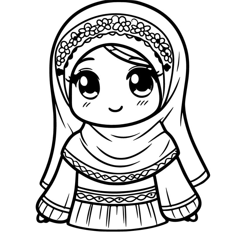 girl wearing hijab in turkish style with veiled robe
