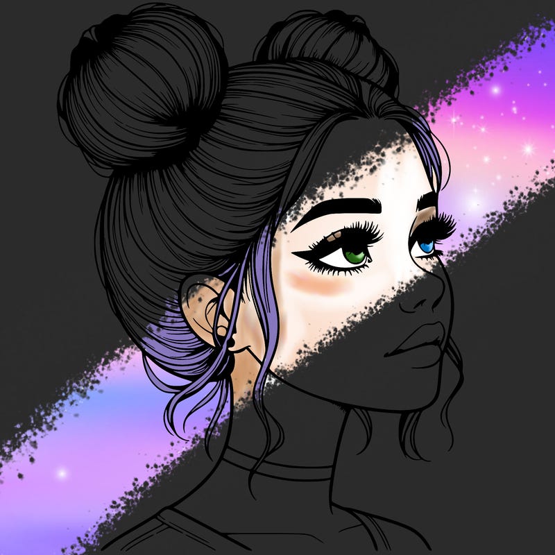 realistic girl with buns on the top of her head