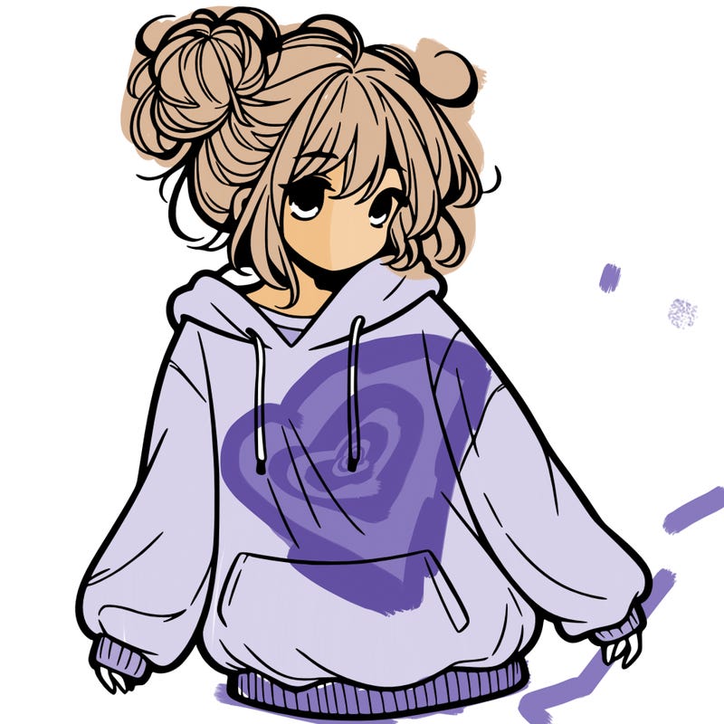 girl with baggy sweatshirt and messy bun