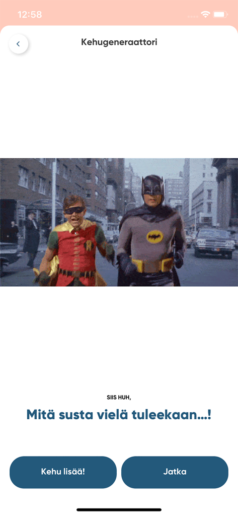 Chillaa - A screen from the Chillaa app featuring a compliment generator with a vintage Batman and Robin image.