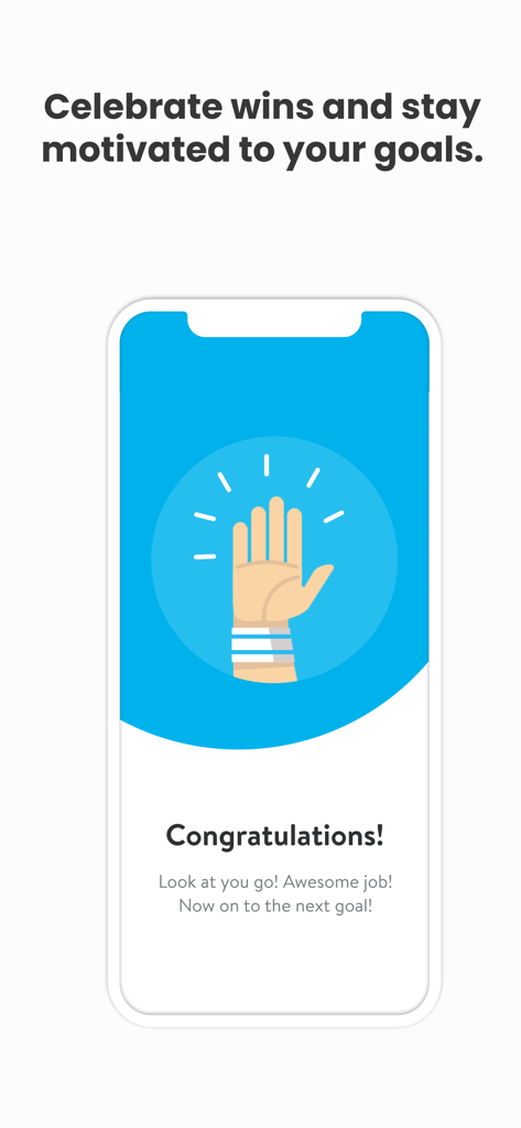 TYB by Yasir Khan - TYB fitness app congratulation screen with a high five illustration for reaching a goal