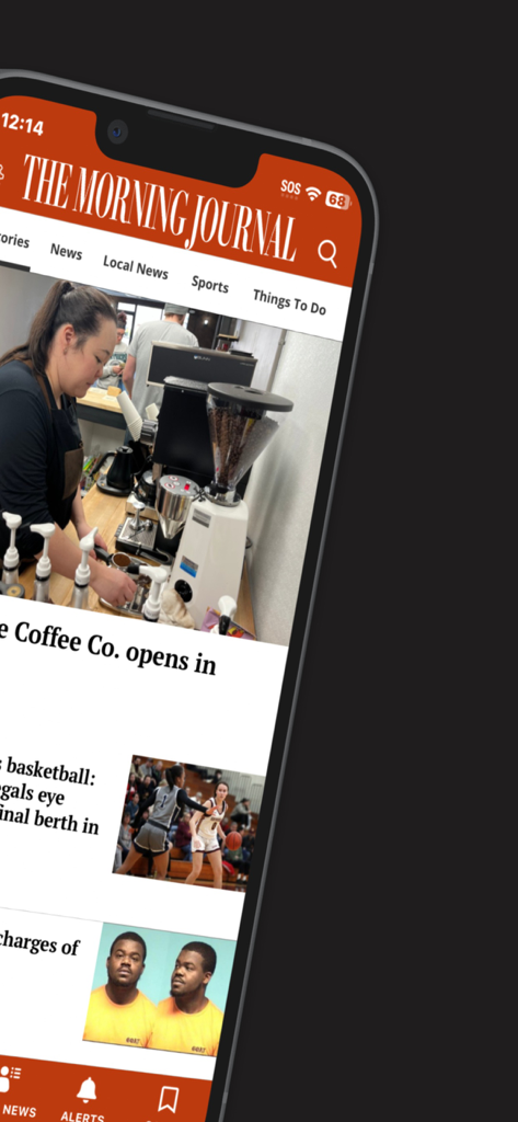 The Morning Journal - The Morning Journal mobile app interface showing local news and community headlines from Lorain County
