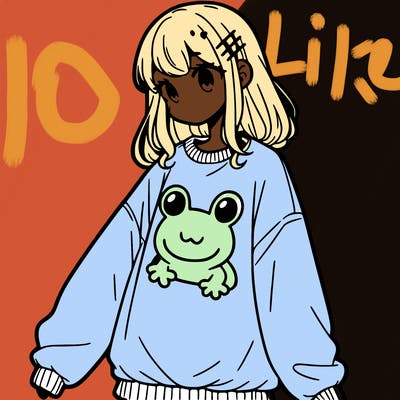 girl wearing frogging sweatshirt
