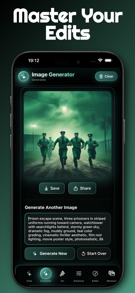 Lmarena AI Art Generator - Interface do Lmarena AI Art Generator mostrando uma imagem gerada a partir de um prompt de texto.