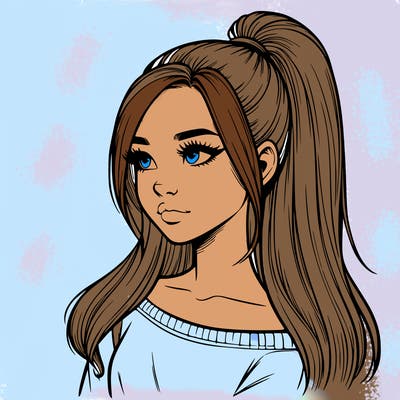 realistic girl with a high ponytail