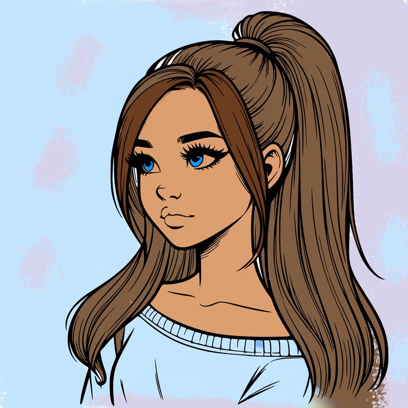 realistic girl with a high ponytail