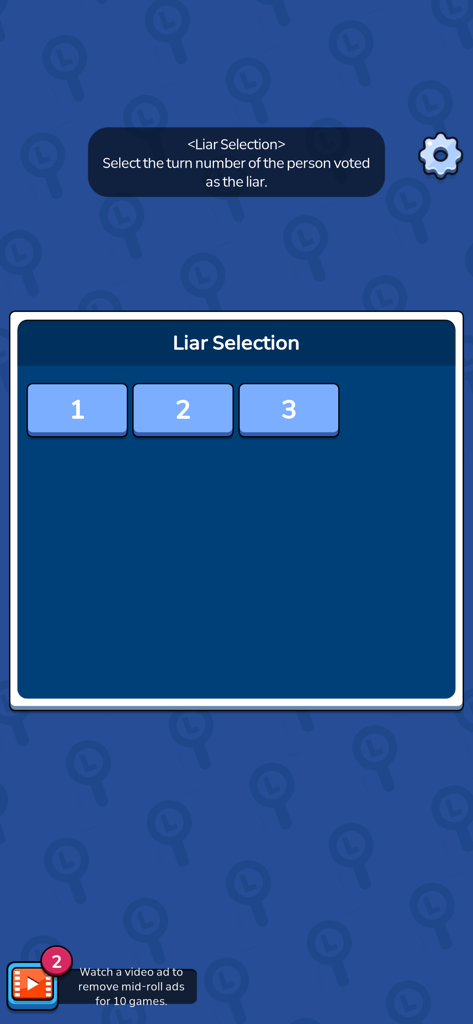 Liar selection interface in Liar Game Global showing buttons for voting