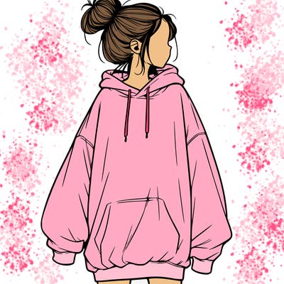 realistic girl with a oversized sweatshirt on and a bun