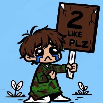 small poor toddler crying with sign that says 2 like plz