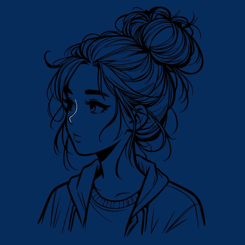 realistic teenage girl with a messy bun