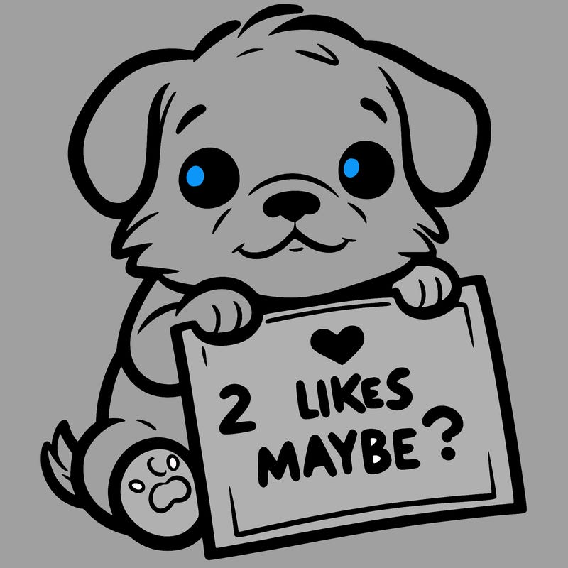 a puppy holding a sign that says 2 likes maybe?