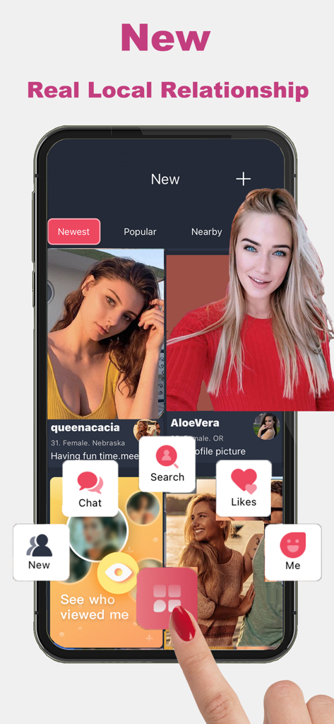 Adult Friend Dating: xMatch - Una pantalla de smartphone mostrando la app de citas para adultos xMatch con perfiles locales en un diseño de cascada