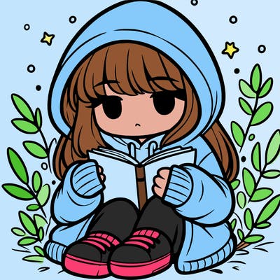 girl in oversized hoodie reading a book