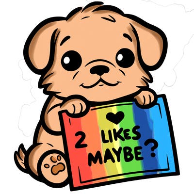 a puppy holding a sign that says 2 likes maybe?