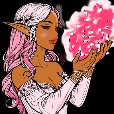 realistic elf girl doing magic