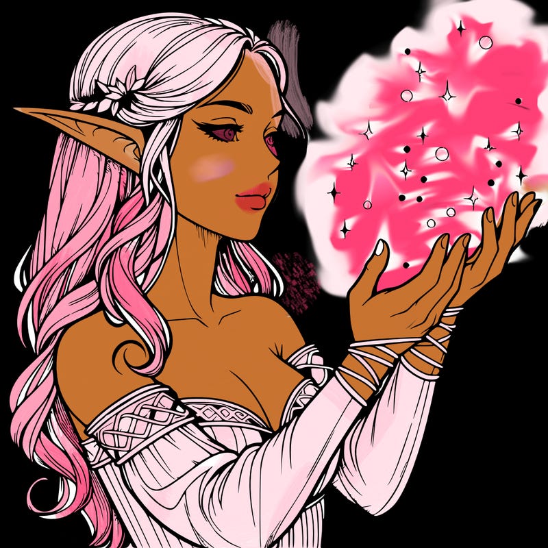 realistic elf girl doing magic