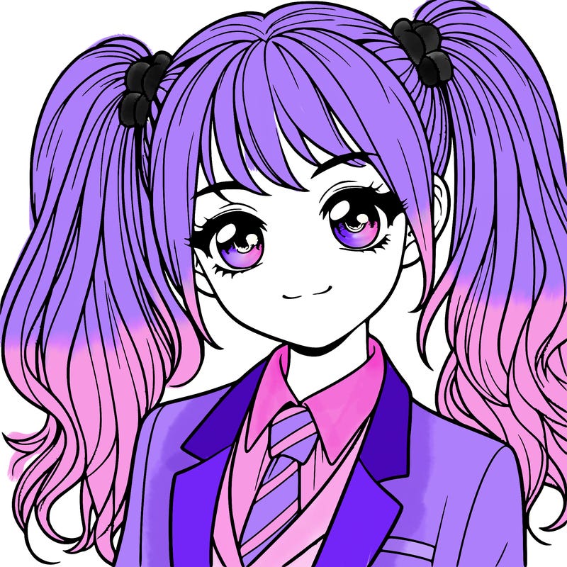 realistic girl with two ponytails and a suit on