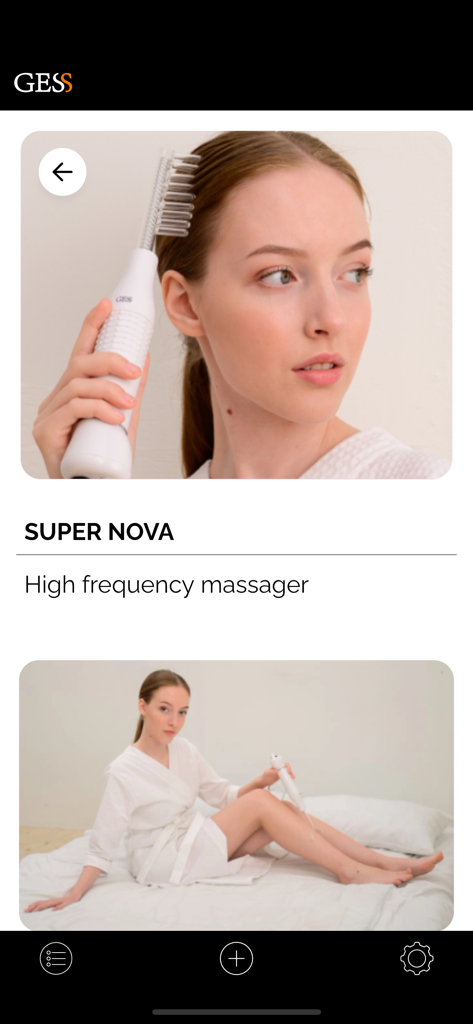 GESS - GESS app screen showing tutorials for the Super Nova high frequency massager device