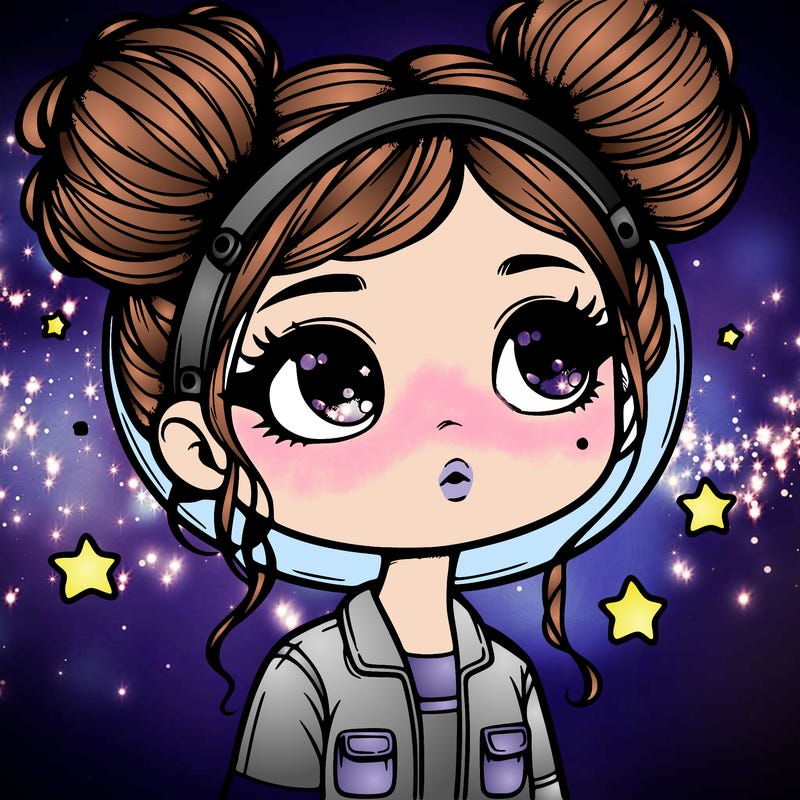 cute realistic, space girl in space buns