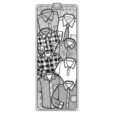Explore a collection of detailed men's shirts arranged perfectly within a printable bookmark coloring page. From classic flannels to elegant dress shirts, bring these fashionable designs to life with your creativity.