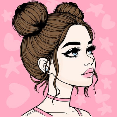 realistic girl with buns on the top of her head