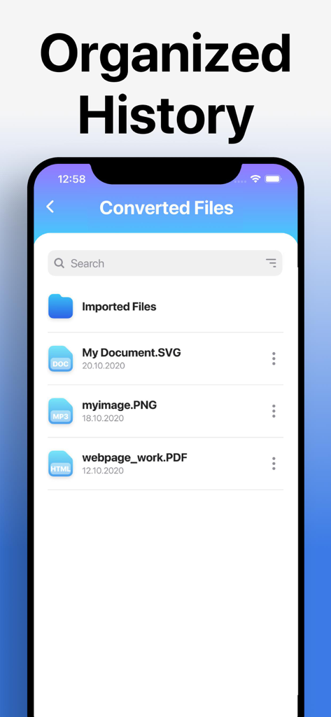 The Video Converter - Una lista de archivos convertidos organizada en la pestaña de historial de la aplicación El Convertidor de Vídeo.