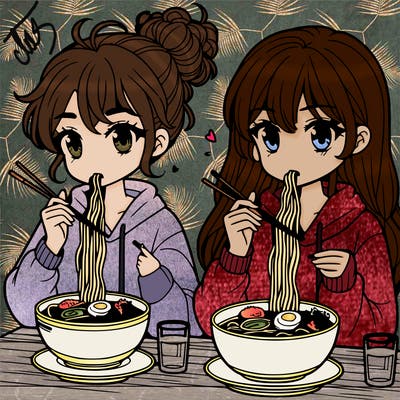 girls eating ramen