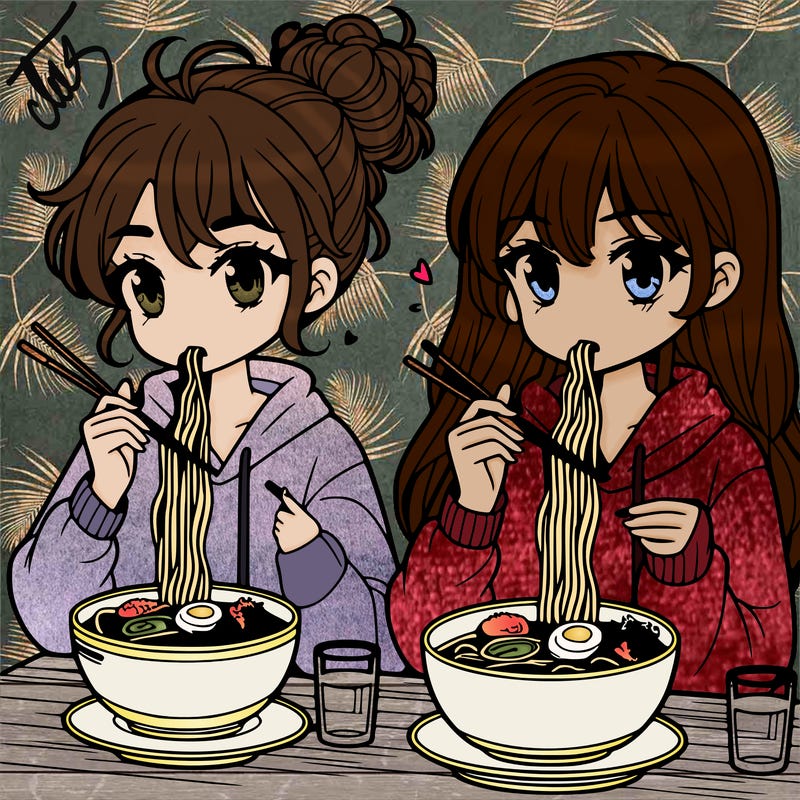 girls eating ramen