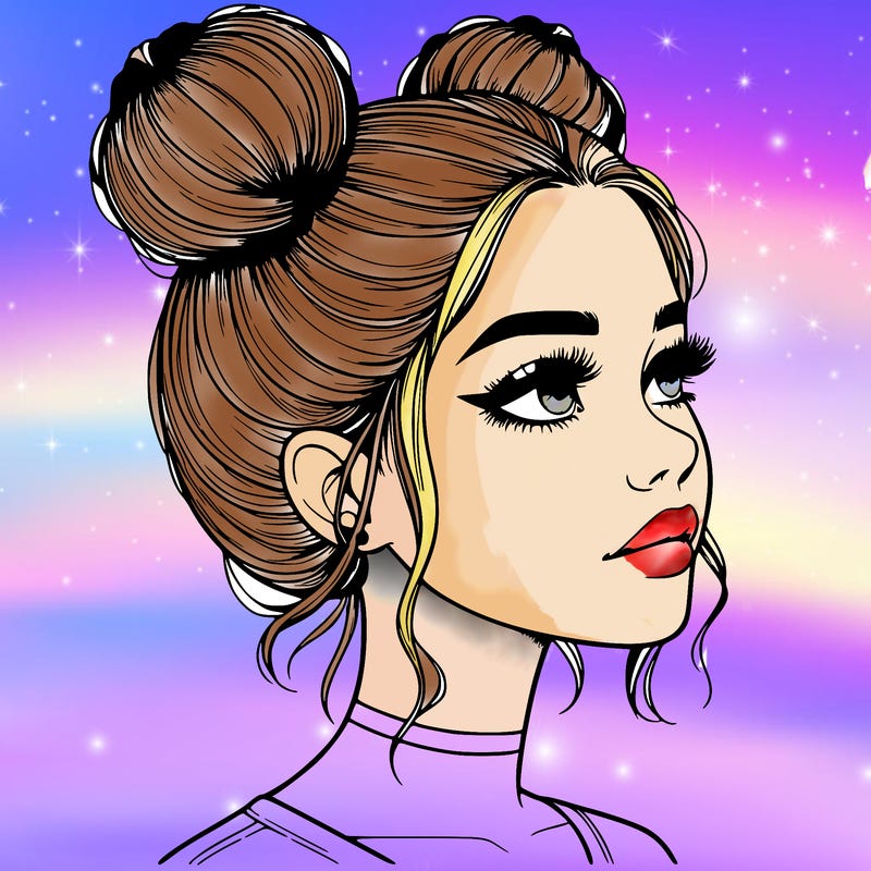 realistic girl with buns on the top of her head