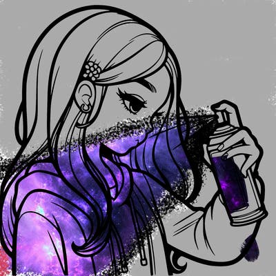 a realistic girl spray painting