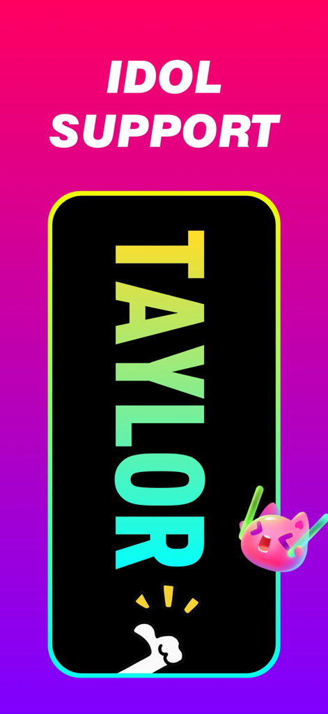 LED Banner - LED Text Scroller - Un smartphone mostrando un banner LED vertical colorido con el nombre Taylor para apoyo a ídolos en conciertos.